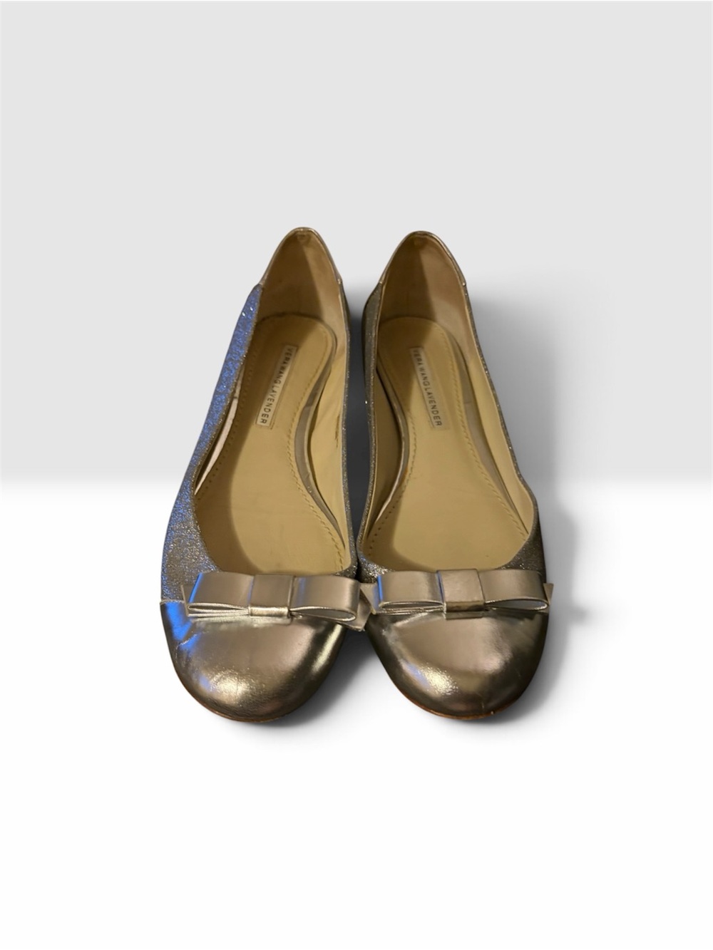 Vera Wang Lavender Metallic silver glitter Ballet Flats with Bow 7.5